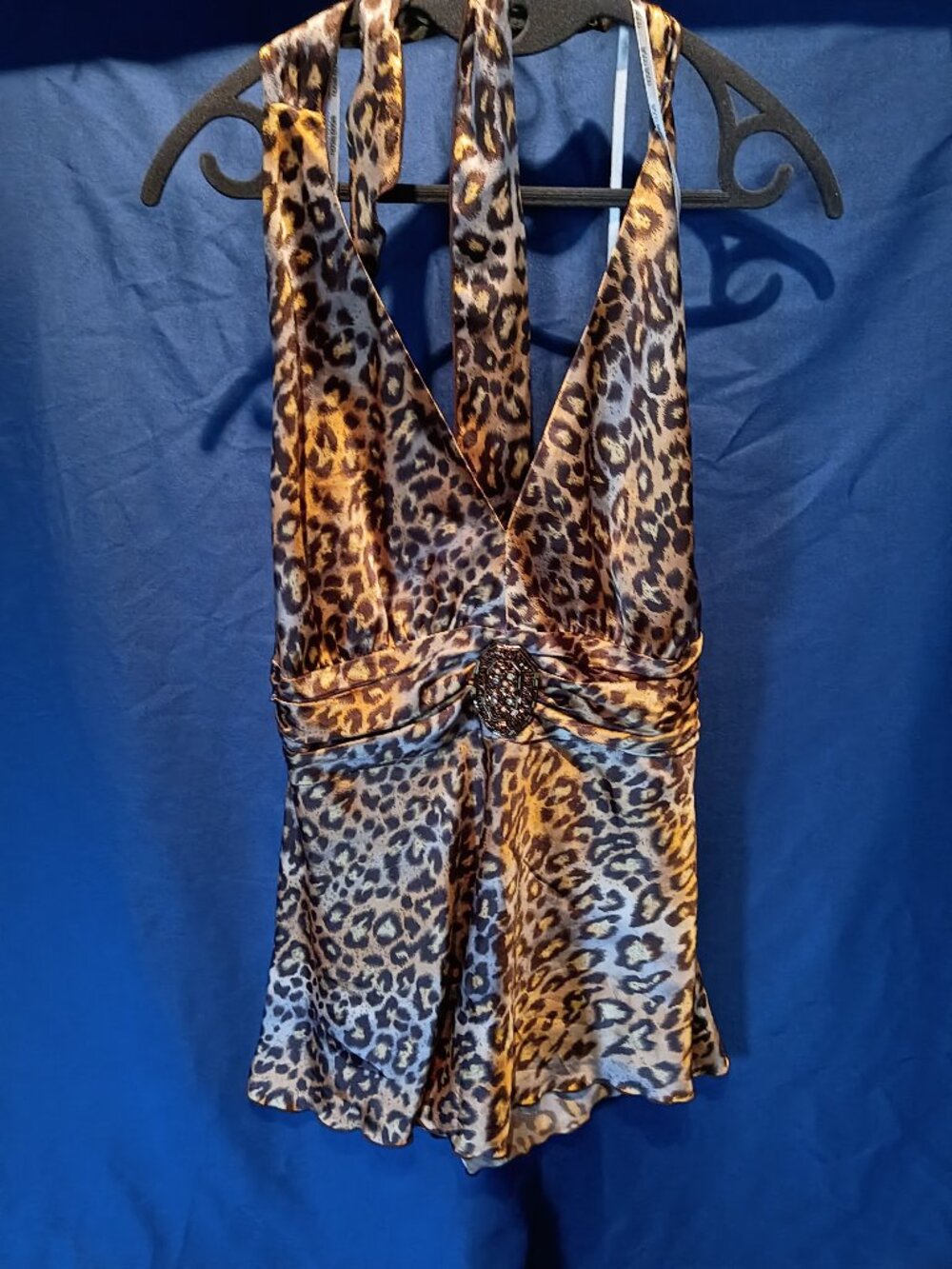 Vintage NWOT Leopard print halter w/sequin & gems in front size 10 Free Shipping